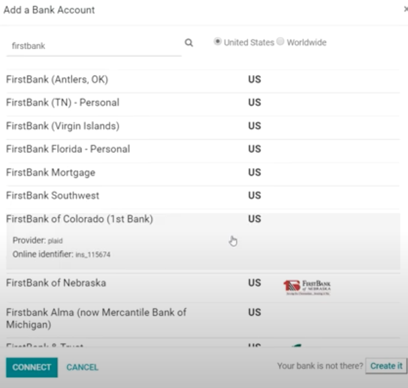 Add you bank name to your Odoo accounting app database